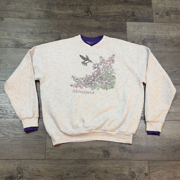 Vintage 90s Prairie Mountain Montana Hummingbird Grandma Sweatshirt Made USA XL - Picture 1 of 7